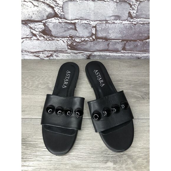 ASTARA Sahara Black Onyx Leather Handmade Slides Heel Sandals Women’s 8M US/39EU - Picture 1 of 16